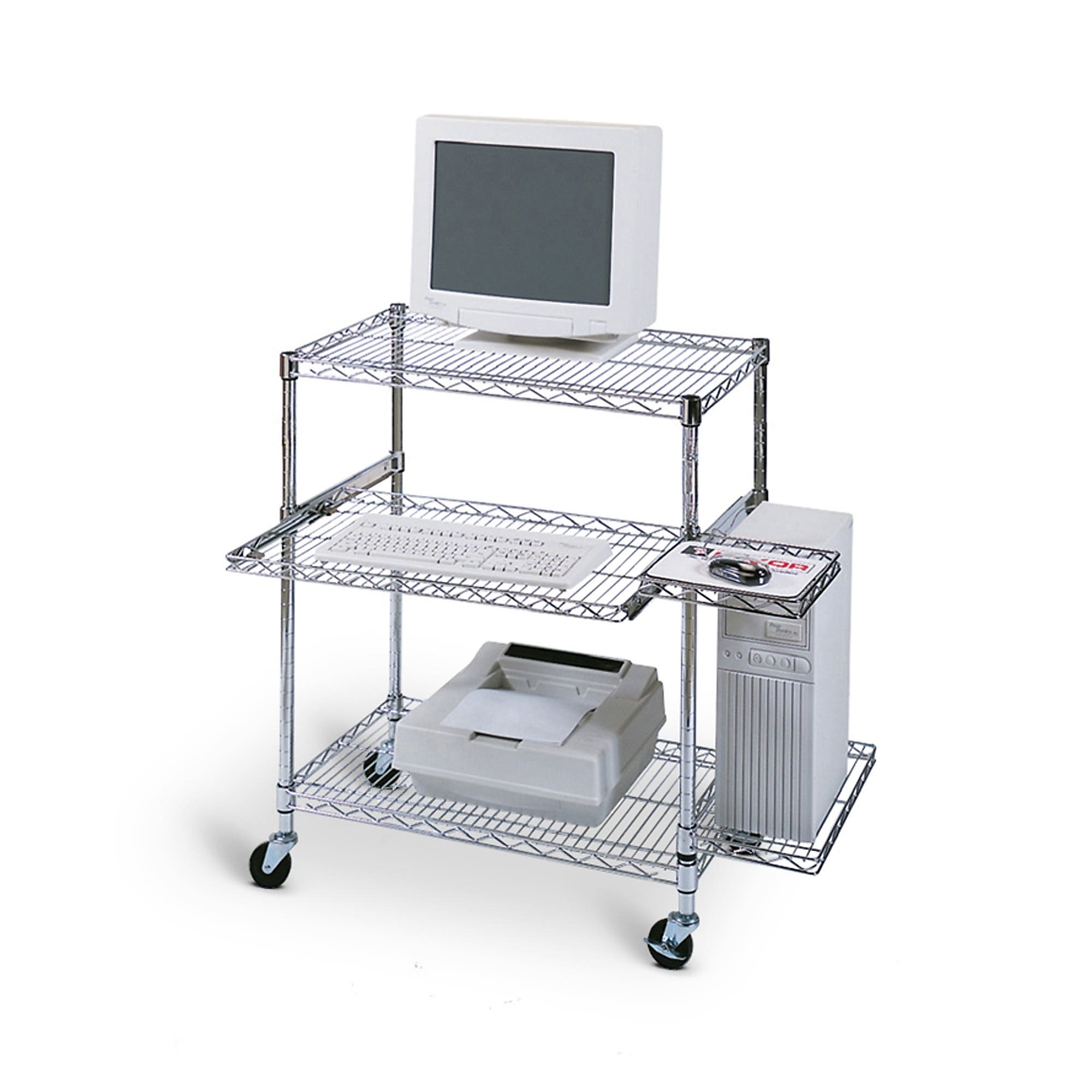 Luxor Adjustable Wire Mobile Workstation — Pullout Tray, Chrome-Plated Steel, 3in. Swivel Casters, Model# LICW4218
